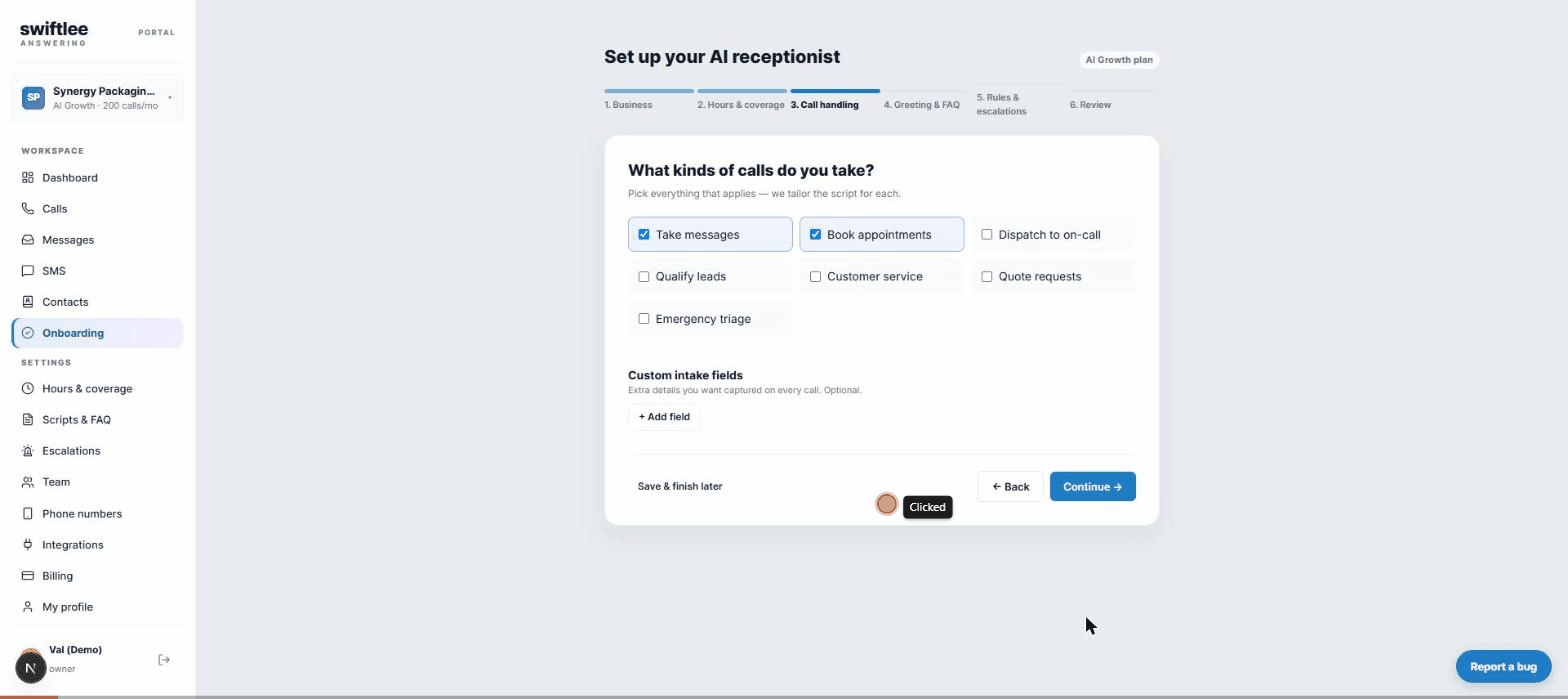 Screen recording: review, choose a number, and go live