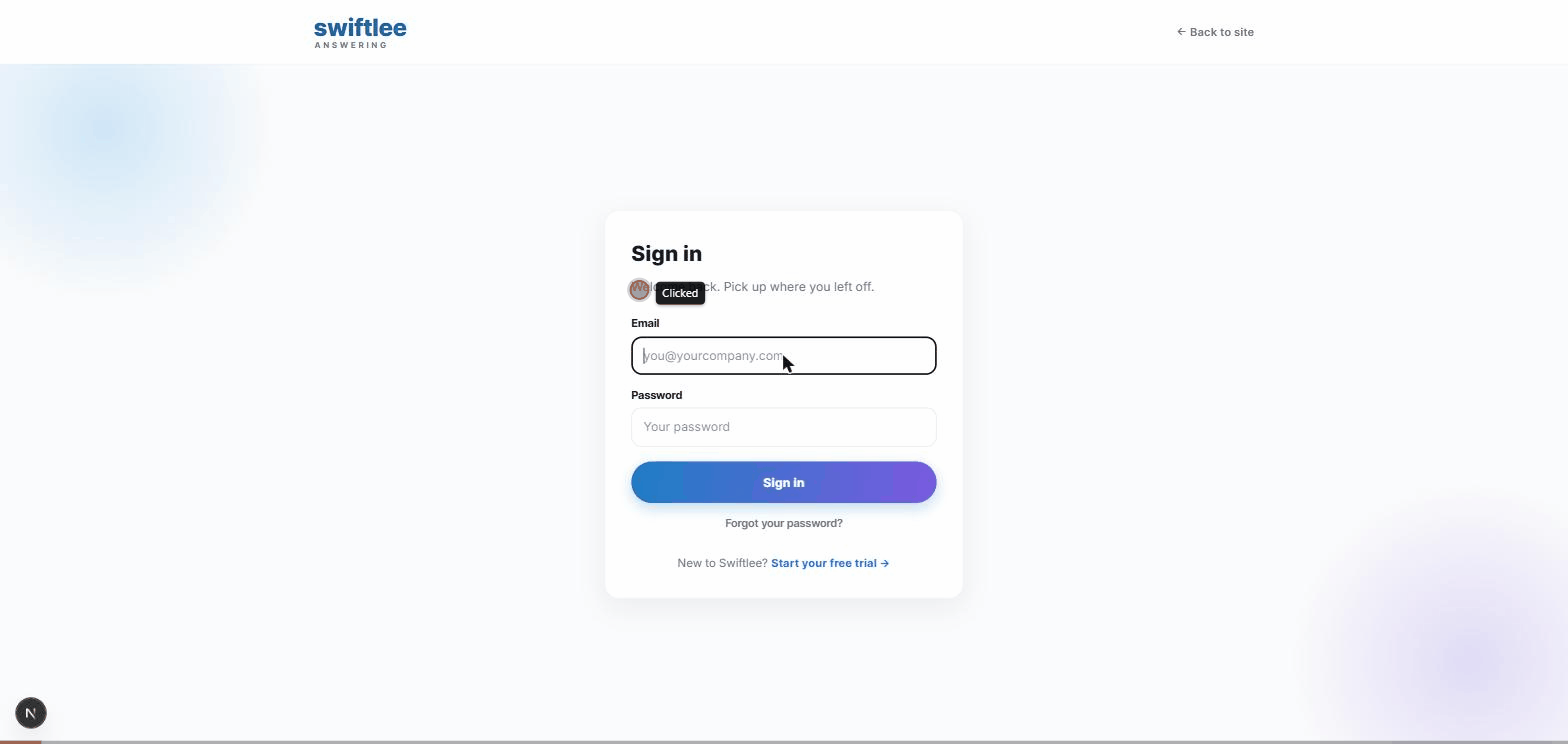 Screen recording: Swiftlee imports a business website and pre-fills the entire setup